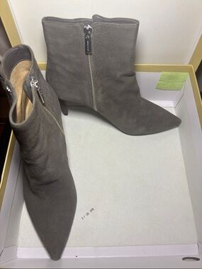 Michael Kors Taupe Suede Pointed-Toe Ankle Boots with Side Zip